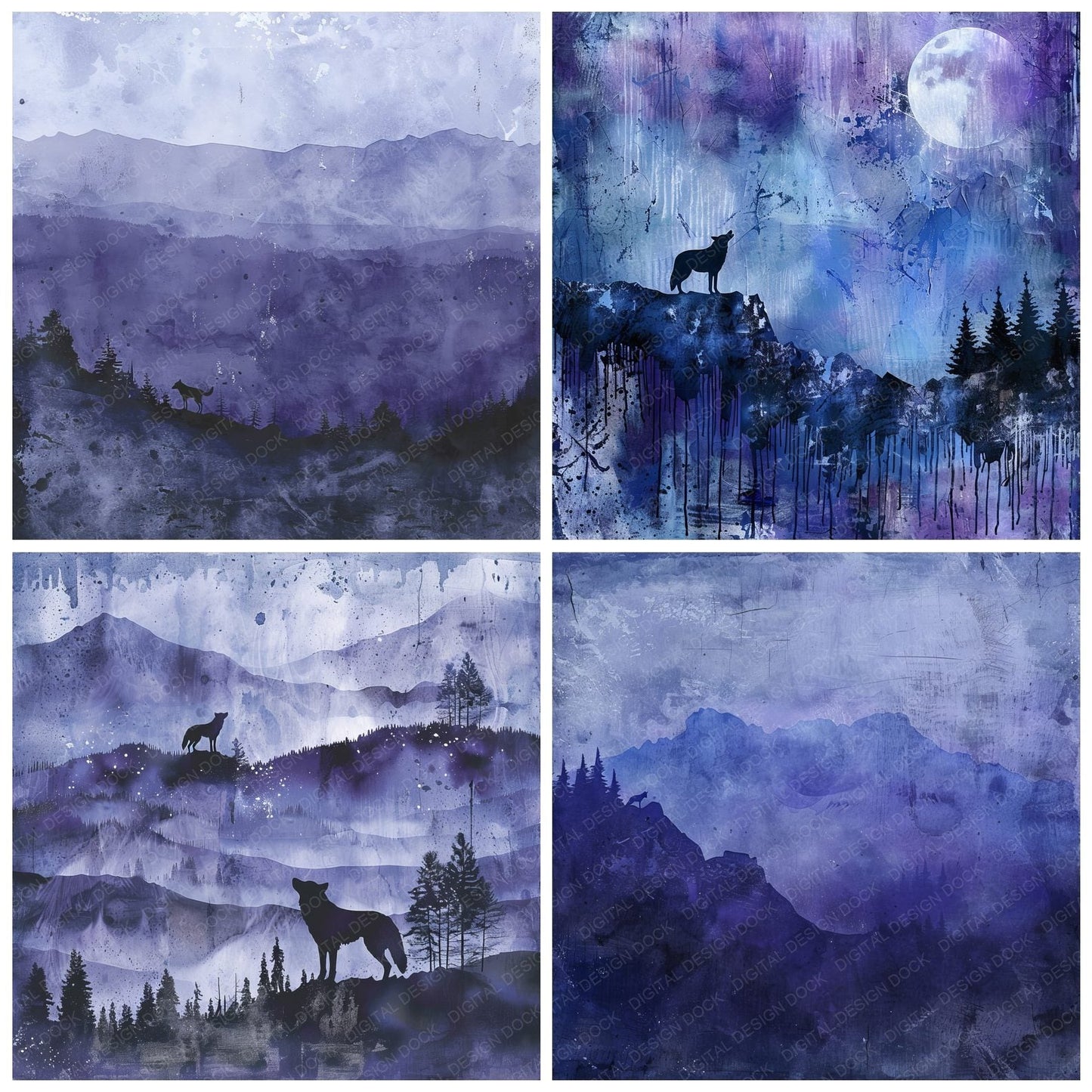 Twilight Purple Wolf Digital Paper Pack (DDD004108)