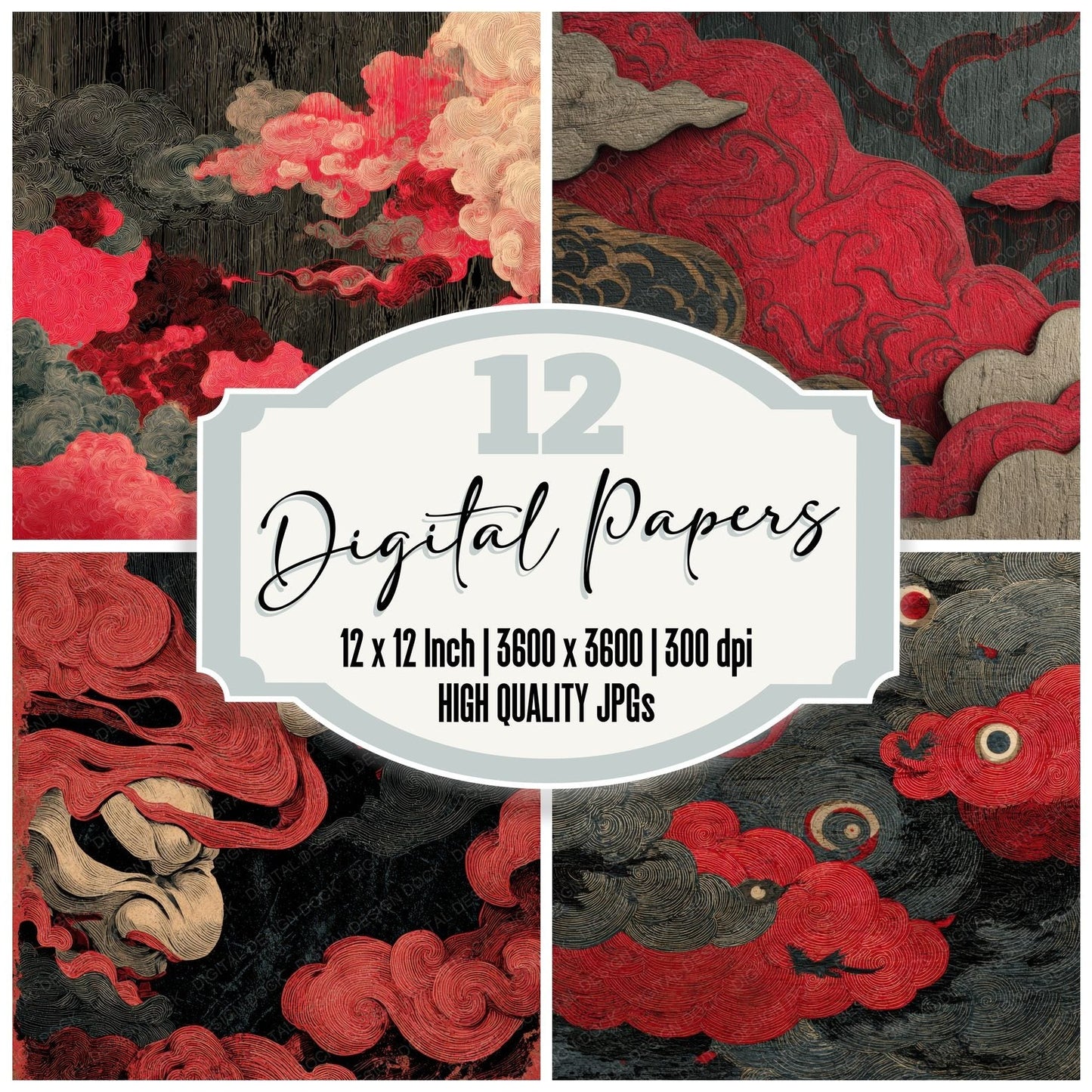 Ukiyoe Kabuki Cloud Block Grain Digital Paper Pack (DDD004122)