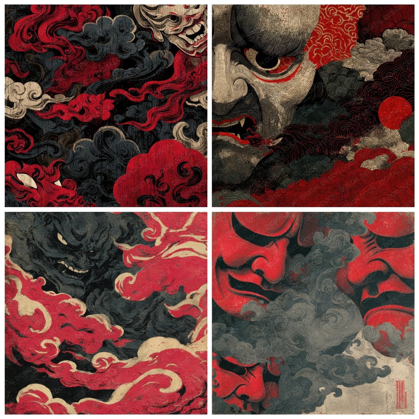 Ukiyoe Kabuki Cloud Block Grain Digital Paper Pack (DDD004122)