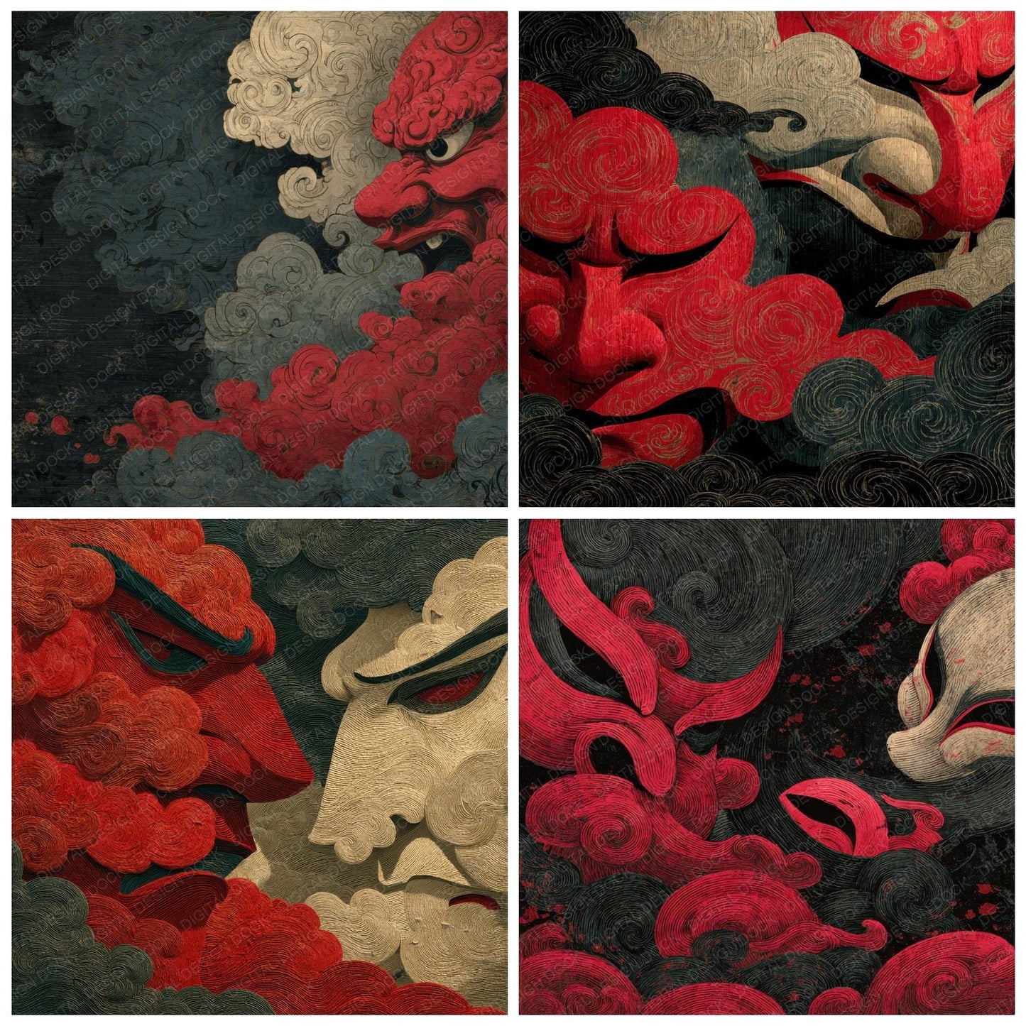 Ukiyoe Kabuki Cloud Block Grain Digital Paper Pack (DDD004122)