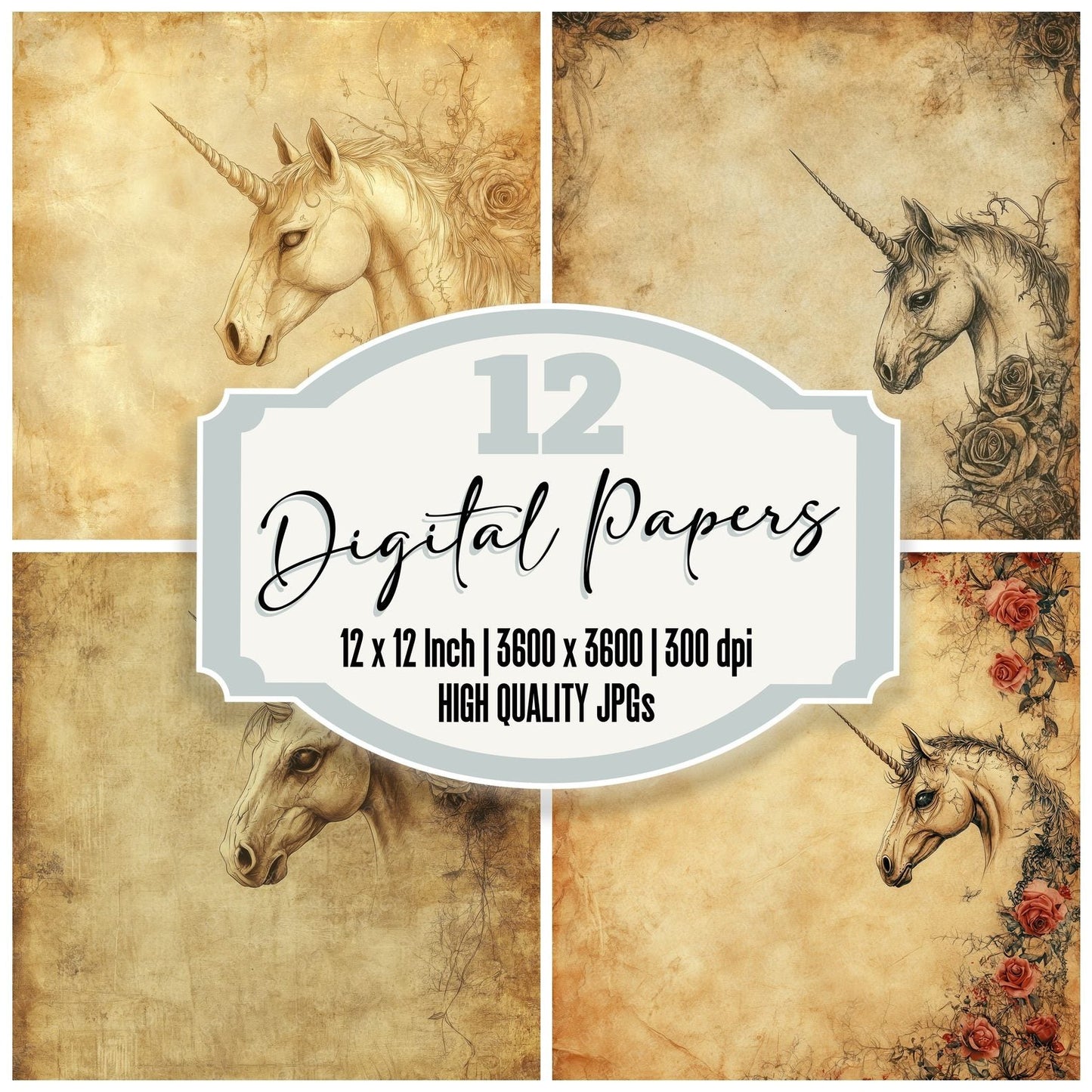 Unicorn Skull Arcane Bloom Digital Paper Pack (DDD004125)