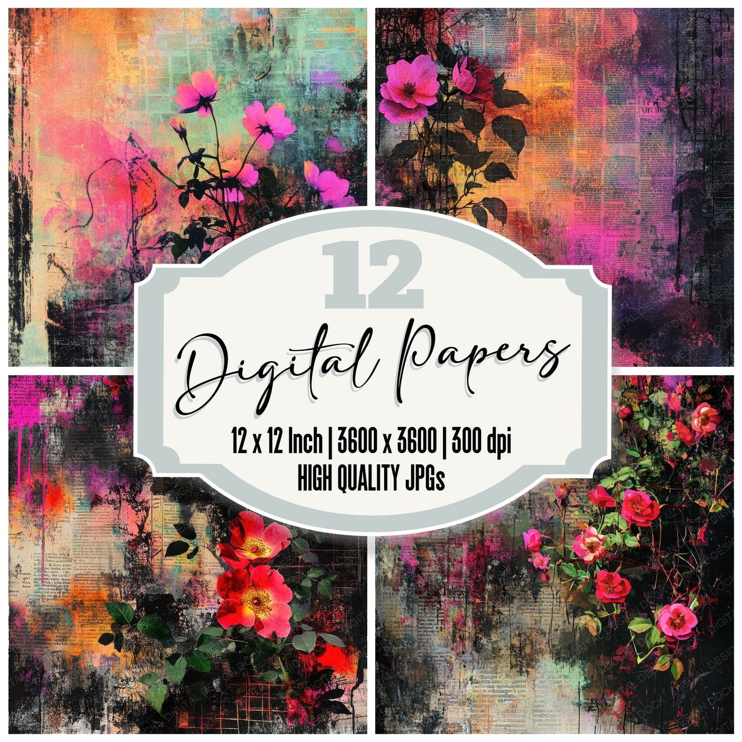 Urban Floral Grit Digital Paper Pack (DDD004126)
