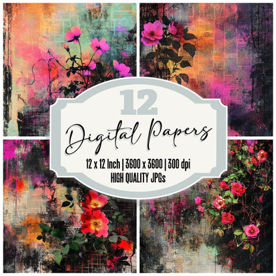 Urban Floral Grit Digital Paper Pack (DDD004126)