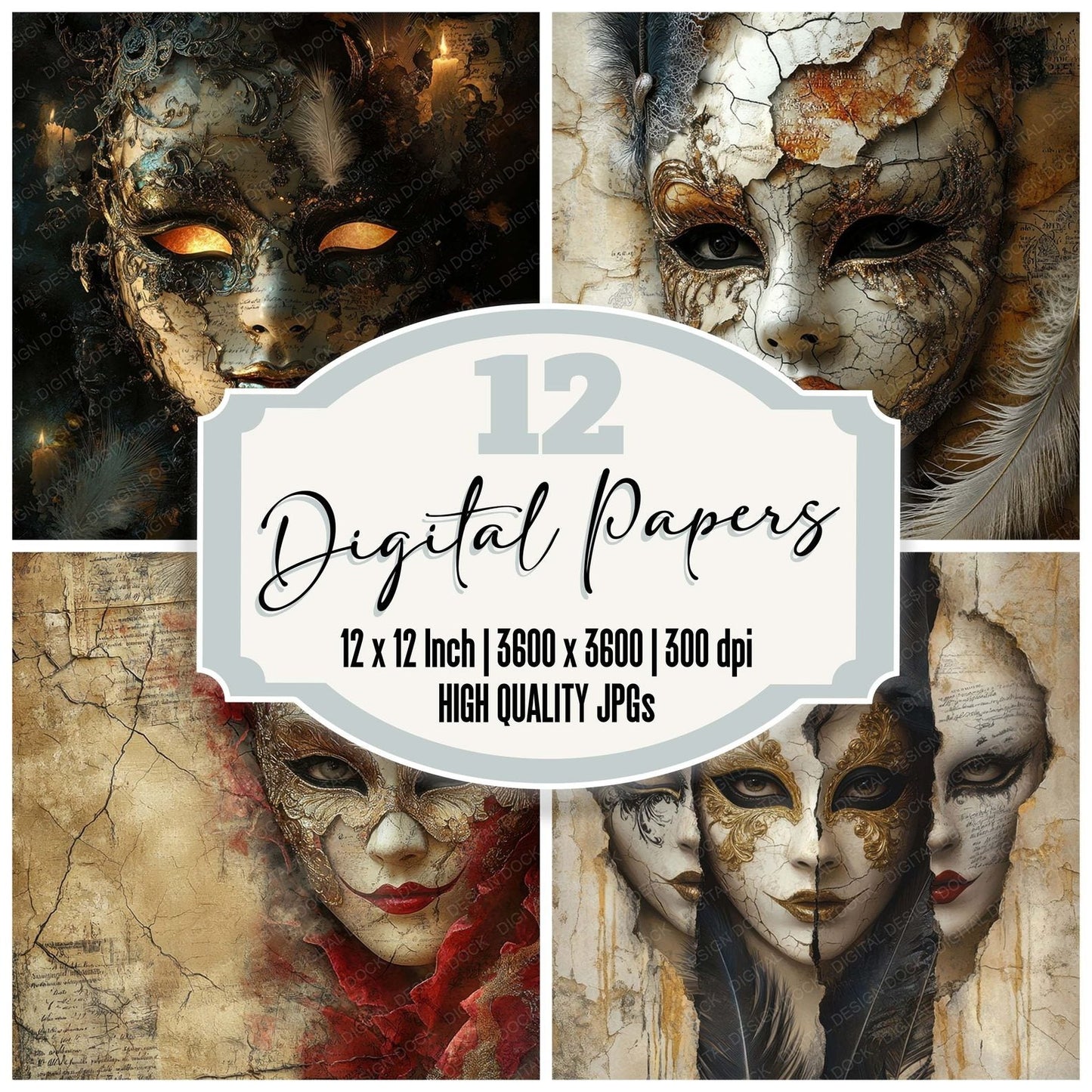Venetian Mask Lace Digital Paper Pack (DDD004155)