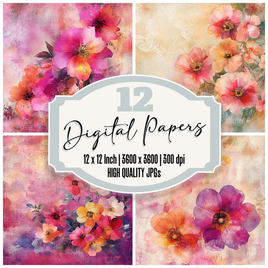 Vibrant Watercolor Bloom Digital Paper Pack (DDD004161)