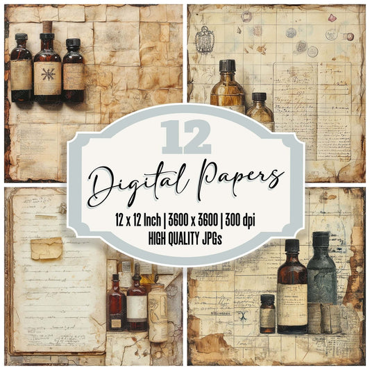 Victorian Decoupage Apothecary Label Digital Paper Pack (DDD004164)