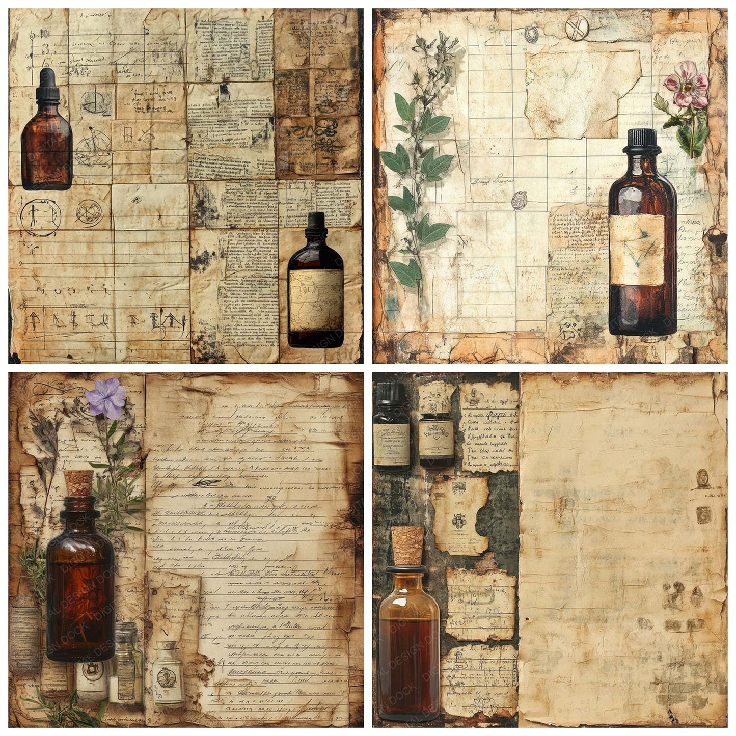 Victorian Decoupage Apothecary Label Digital Paper Pack (DDD004164)