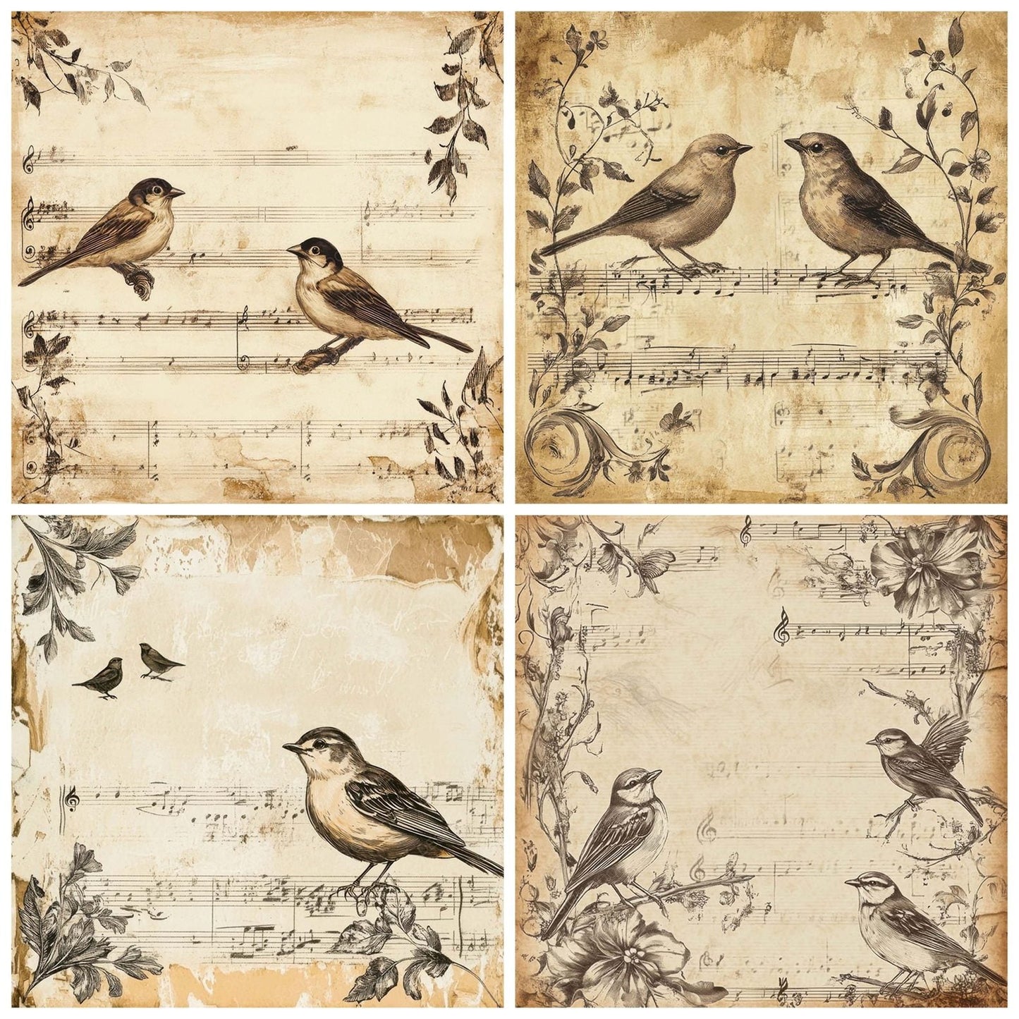 Victorian Decoupage Bird Ribbon Digital Paper Pack (DDD004166)