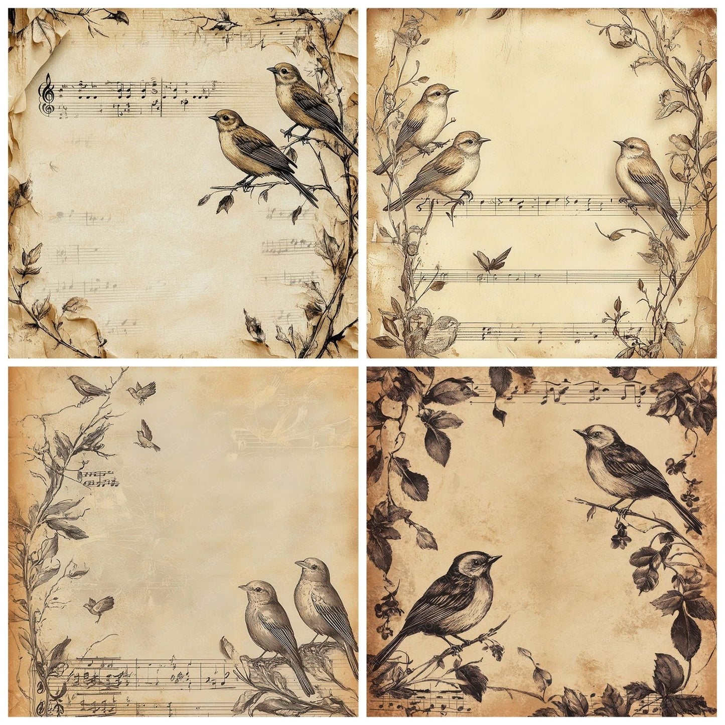 Victorian Decoupage Bird Ribbon Digital Paper Pack (DDD004166)