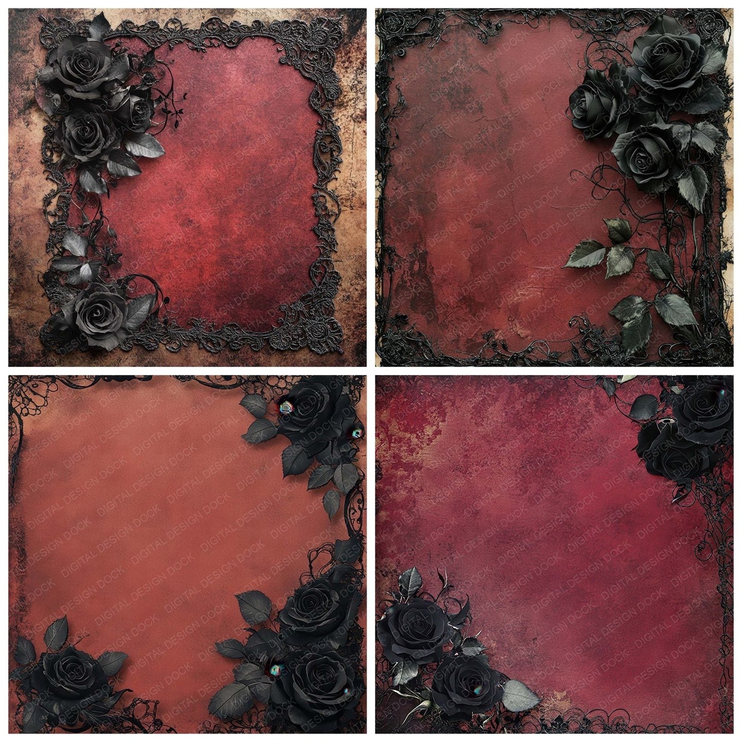 Victorian Decoupage Black Rose Mourning Digital Paper Pack (DDD004167)