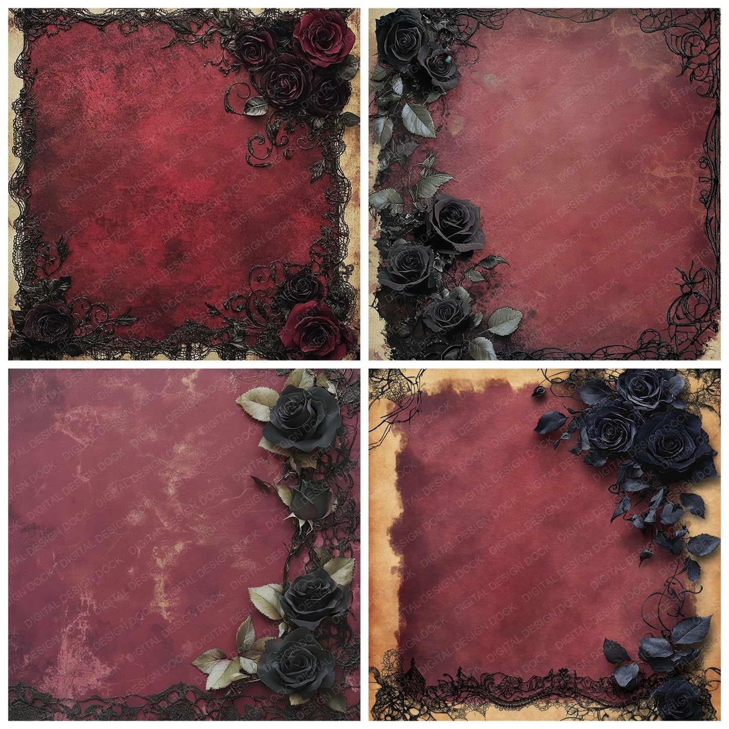 Victorian Decoupage Black Rose Mourning Digital Paper Pack (DDD004167)