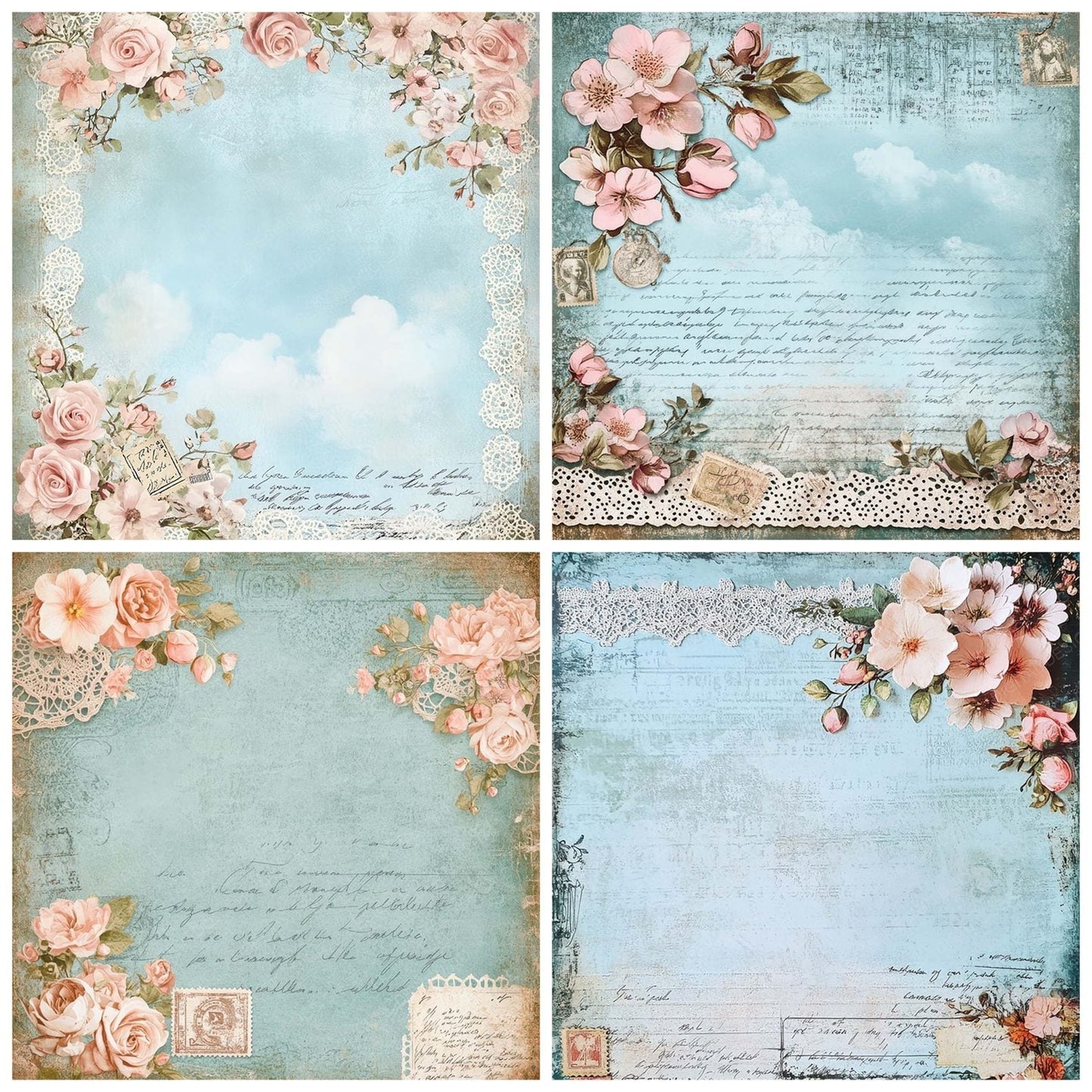 Victorian Decoupage Blue Doily Postcard Digital Paper Pack (DDD004168)