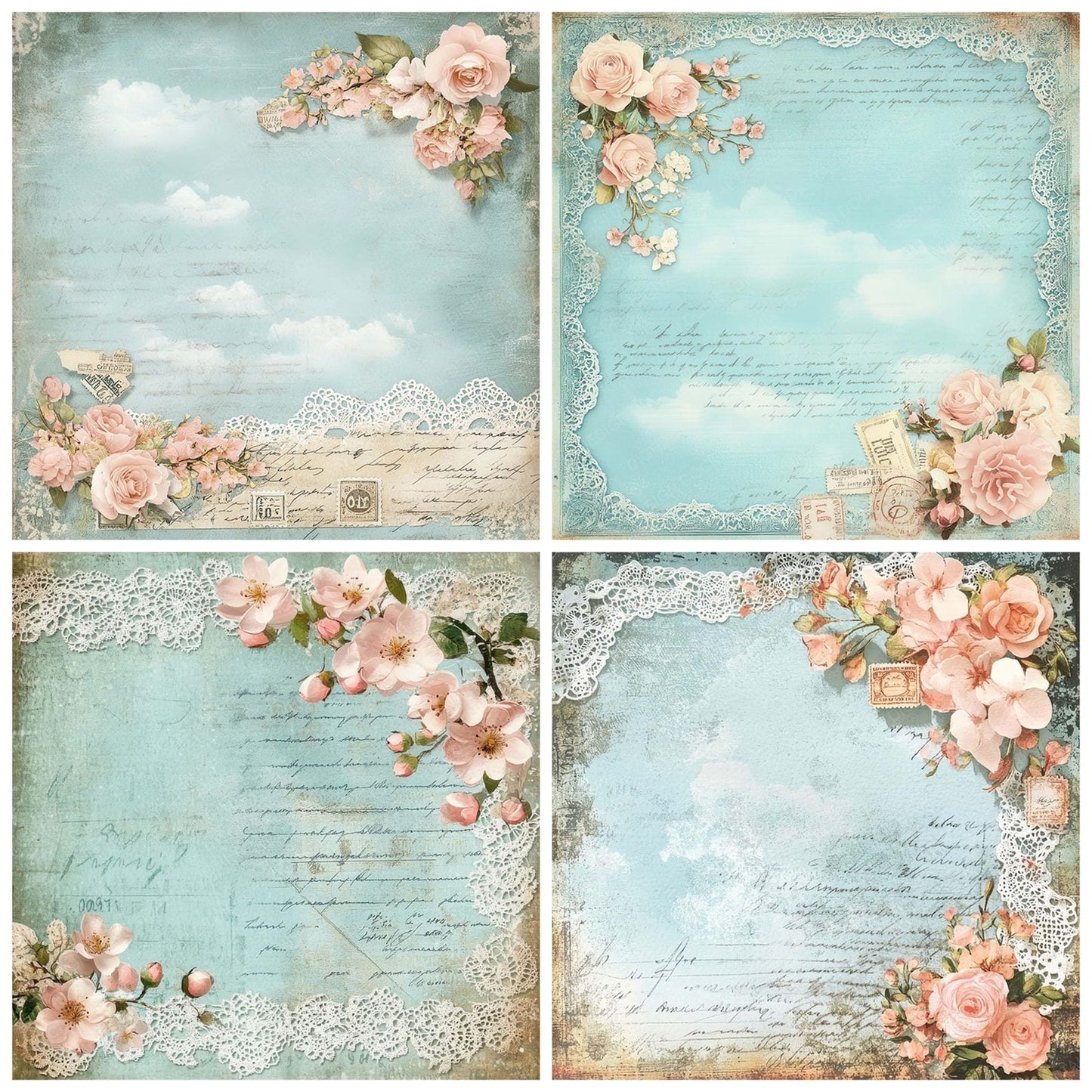 Victorian Decoupage Blue Doily Postcard Digital Paper Pack (DDD004168)