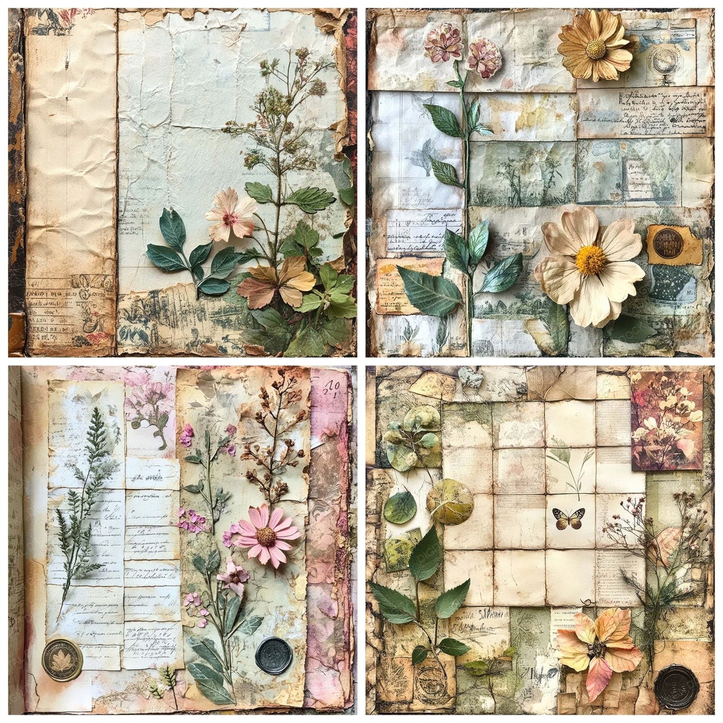 Victorian Decoupage Botanical Scrap Digital Paper Pack (DDD004170)