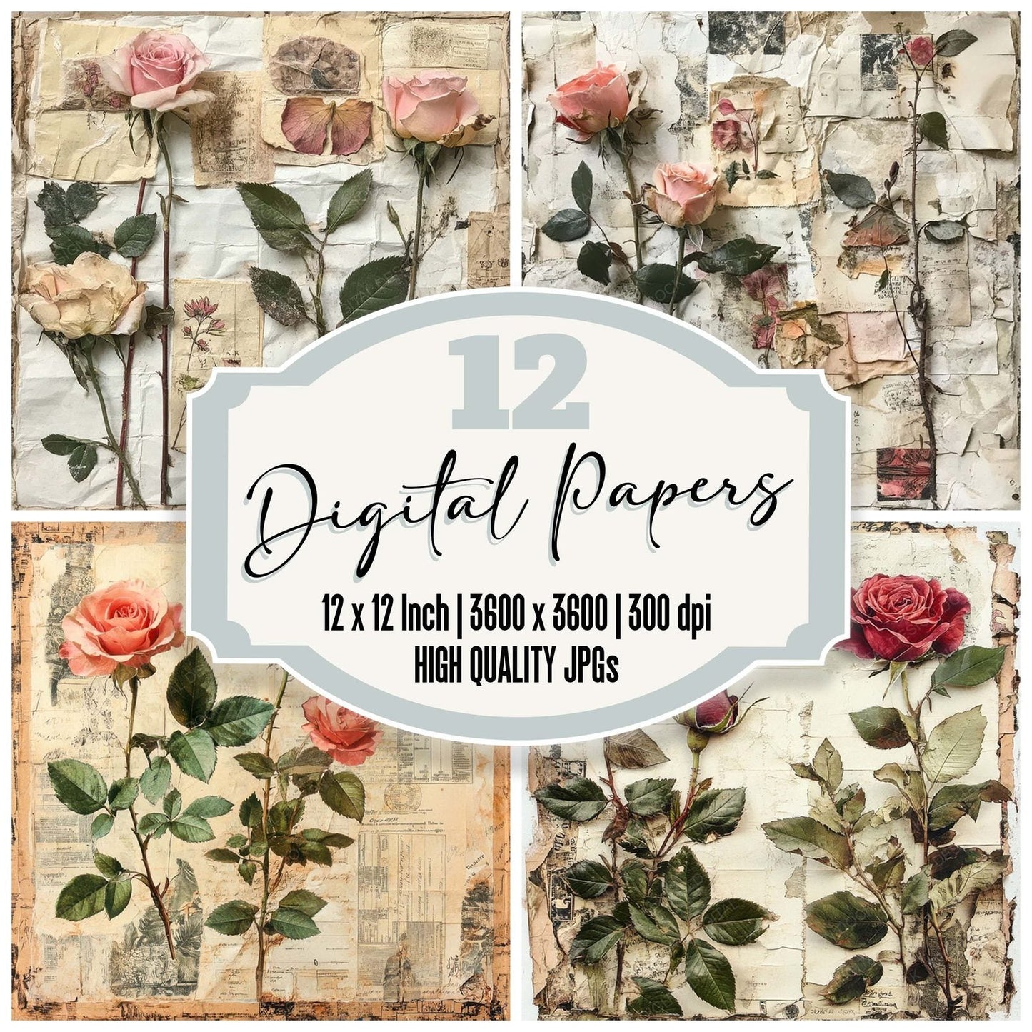 Victorian Decoupage Botanical Tag Digital Paper Pack (DDD004171)