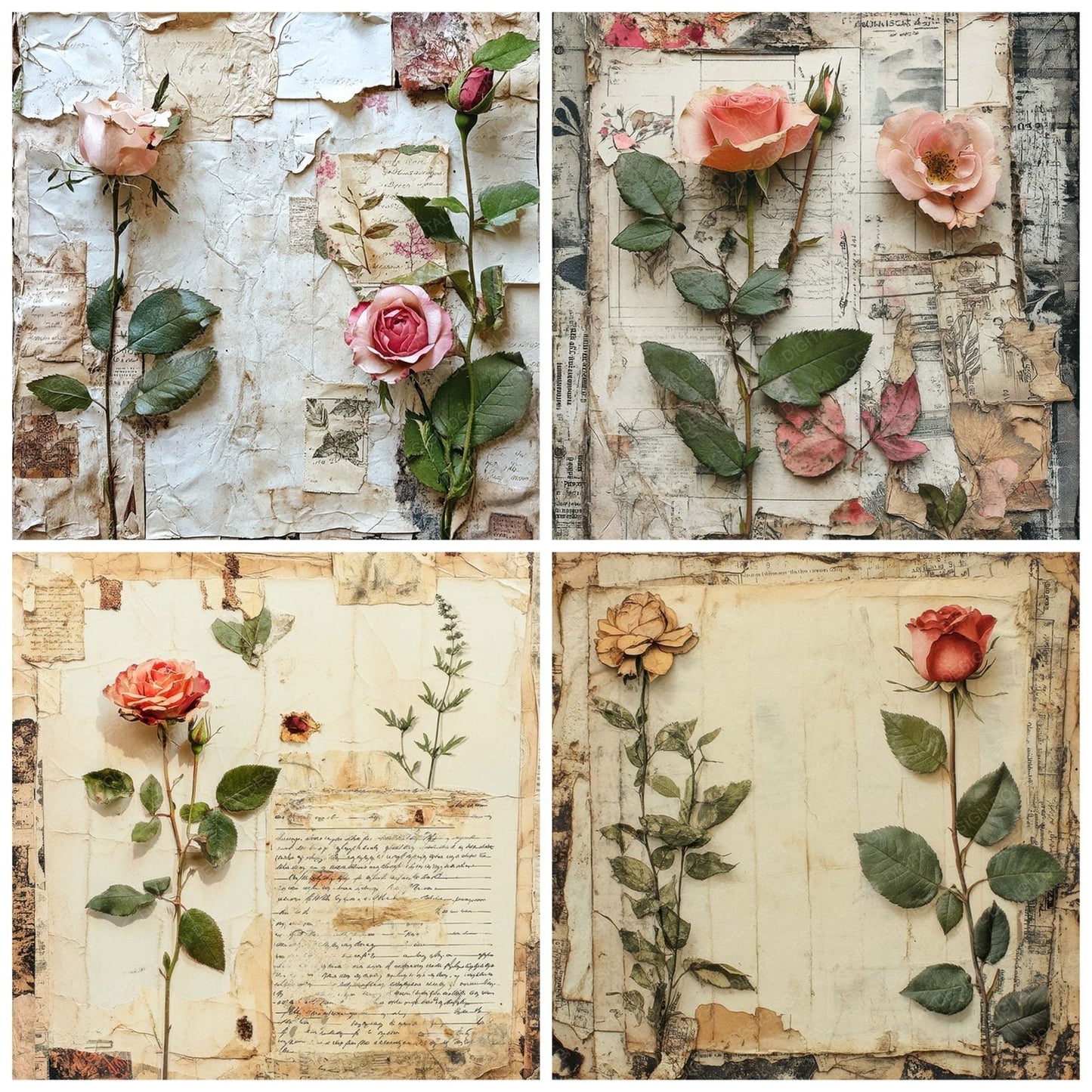 Victorian Decoupage Botanical Tag Digital Paper Pack (DDD004171)