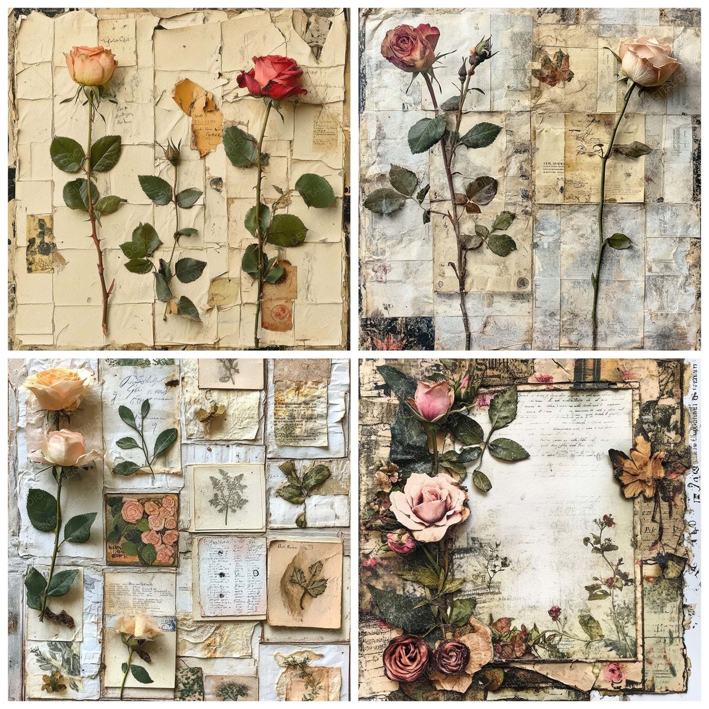 Victorian Decoupage Botanical Tag Digital Paper Pack (DDD004171)