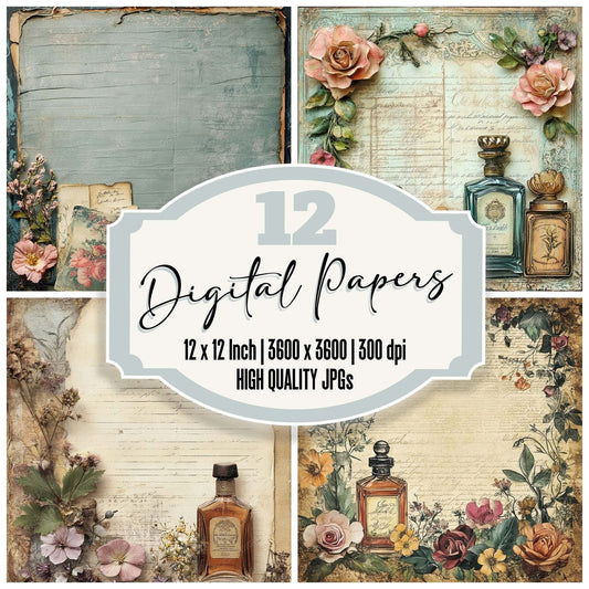 Victorian Decoupage Calling Card Perfume Digital Paper Pack (DDD004174)