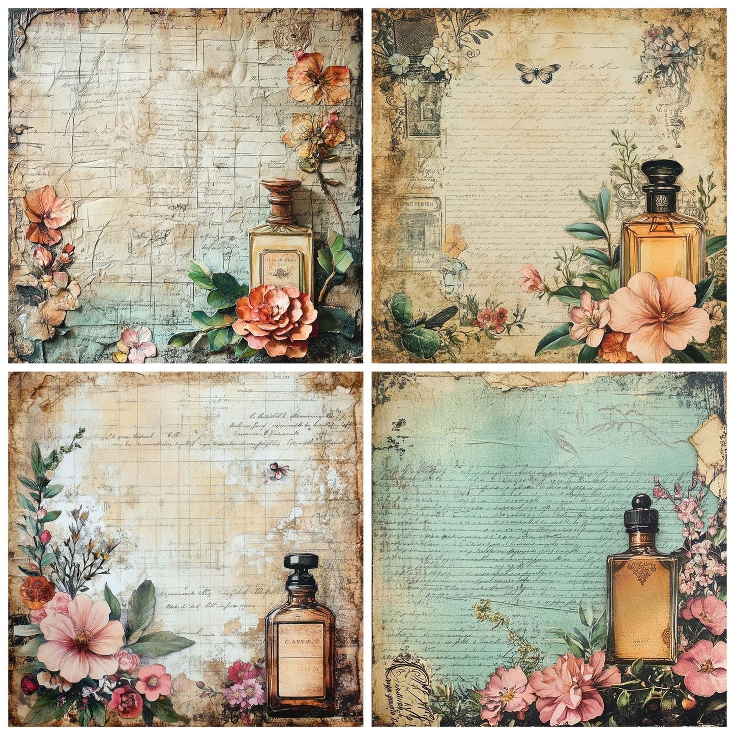 Victorian Decoupage Calling Card Perfume Digital Paper Pack (DDD004174)