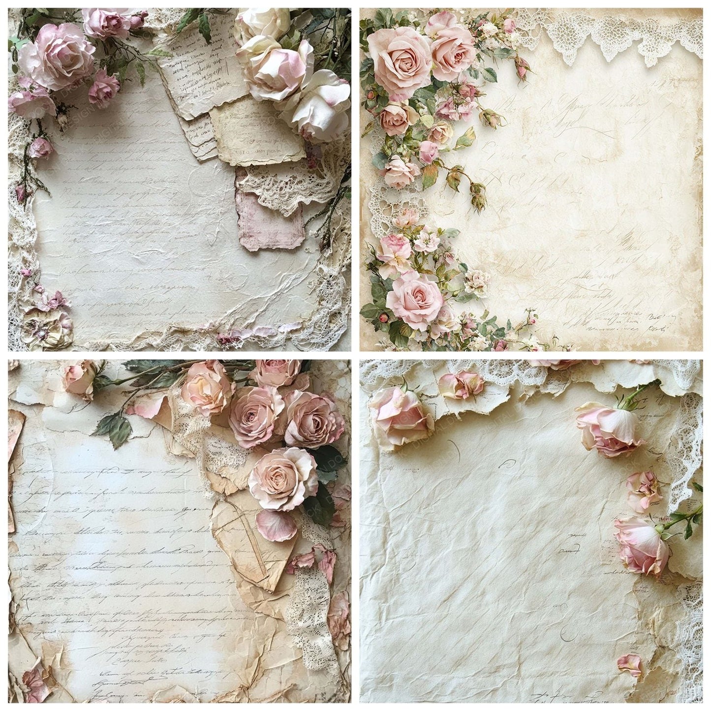 Victorian Decoupage Calling Card Rose Digital Paper Pack (DDD004175)