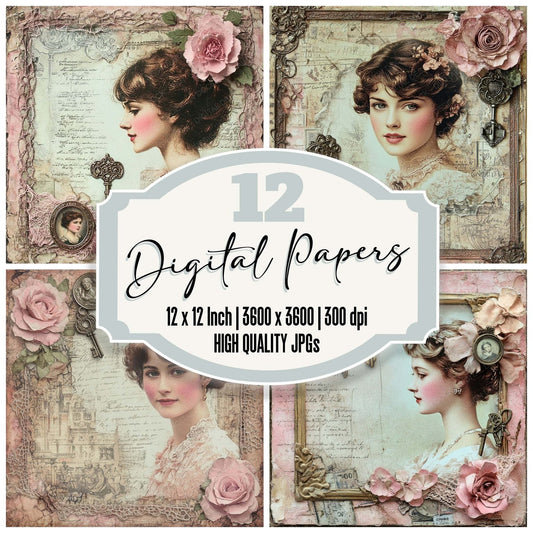 Victorian Decoupage Cameo Key Digital Paper Pack (DDD004176)