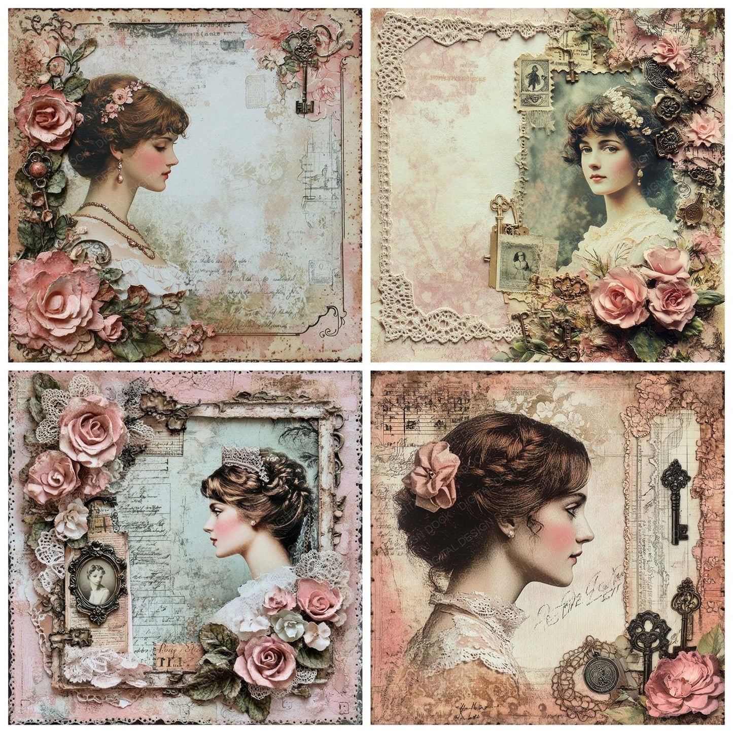 Victorian Decoupage Cameo Key Digital Paper Pack (DDD004176)