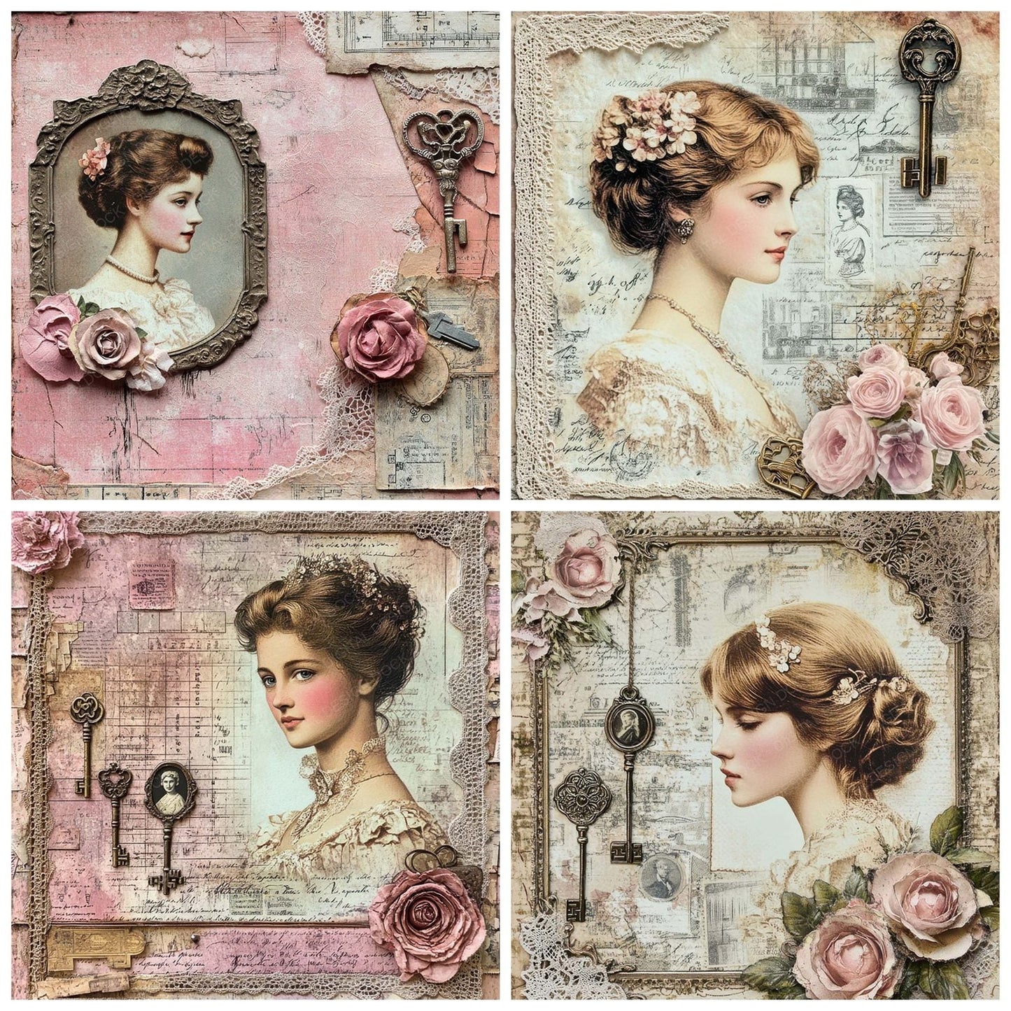 Victorian Decoupage Cameo Key Digital Paper Pack (DDD004176)