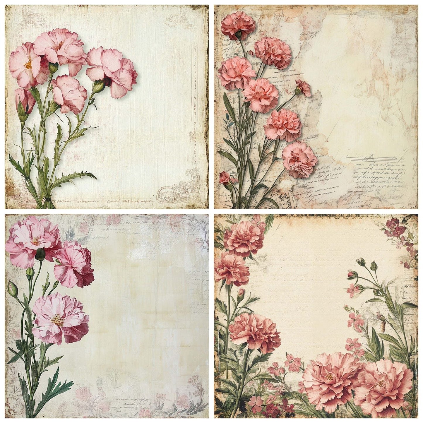 Victorian Decoupage Carnation French Label Digital Paper Pack (DDD004177)