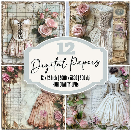 Victorian Decoupage Dressmaker Rose Digital Paper Pack (DDD004178)