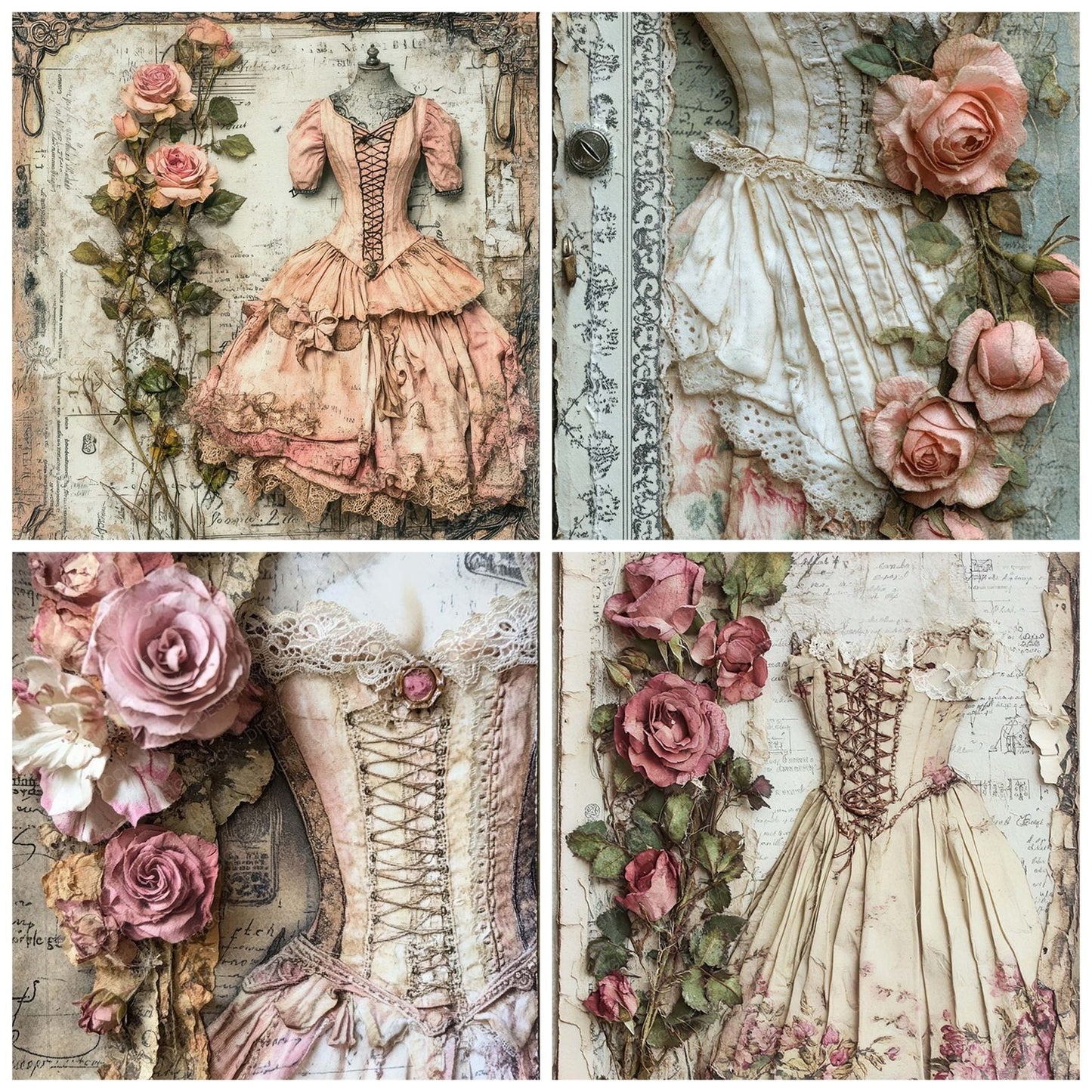 Victorian Decoupage Dressmaker Rose Digital Paper Pack (DDD004178)