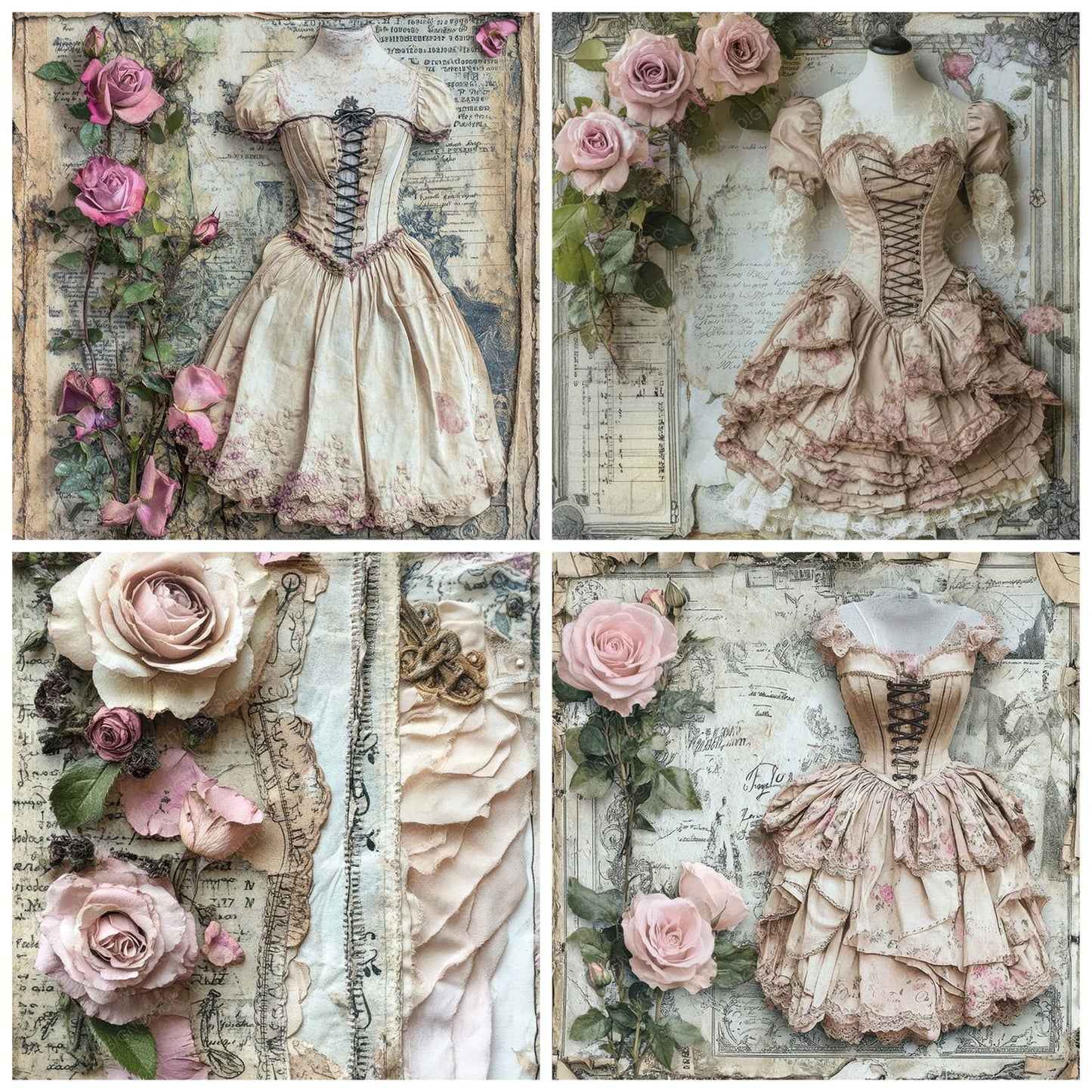 Victorian Decoupage Dressmaker Rose Digital Paper Pack (DDD004178)