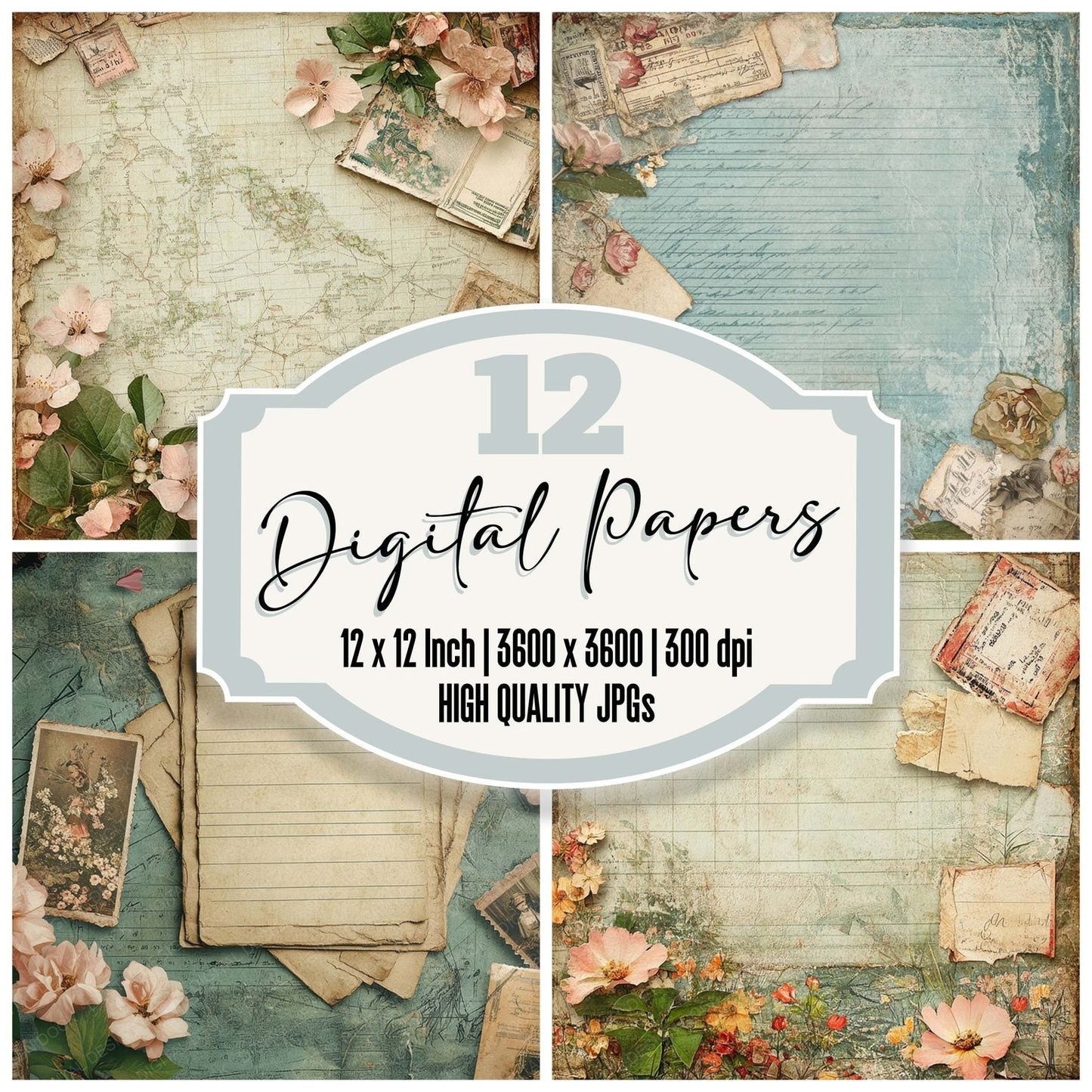 Victorian Decoupage Floral Stationery Digital Paper Pack (DDD004179)