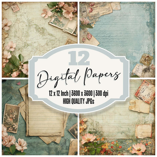 Victorian Decoupage Floral Stationery Digital Paper Pack (DDD004179)
