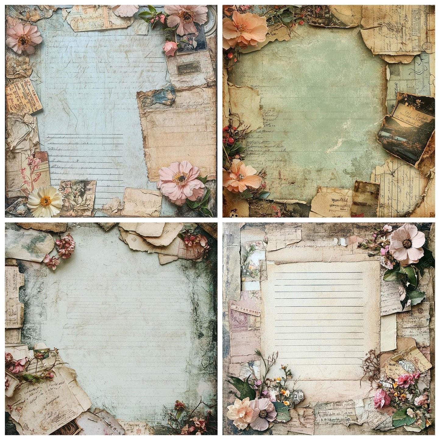 Victorian Decoupage Floral Stationery Digital Paper Pack (DDD004179)