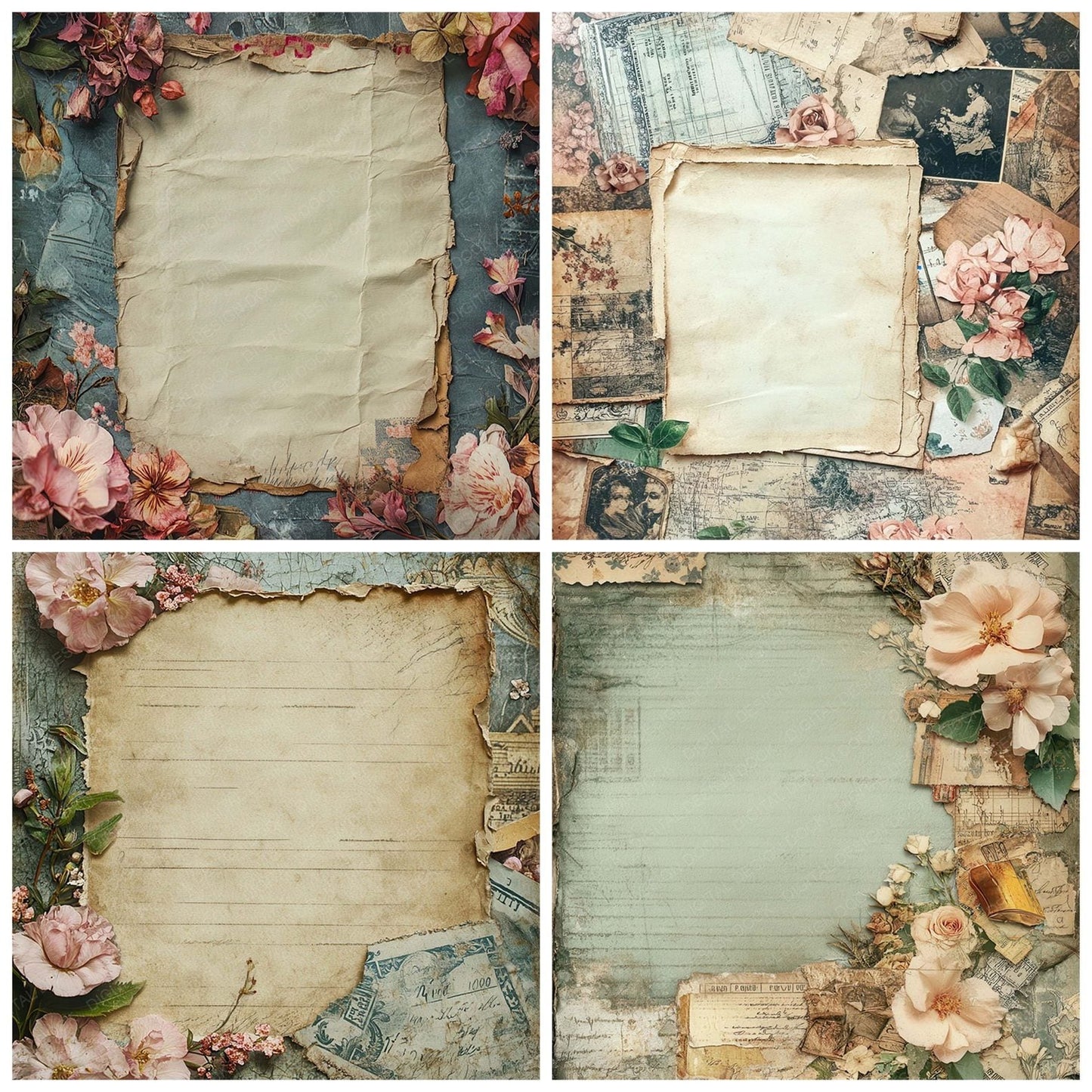 Victorian Decoupage Floral Stationery Digital Paper Pack (DDD004179)