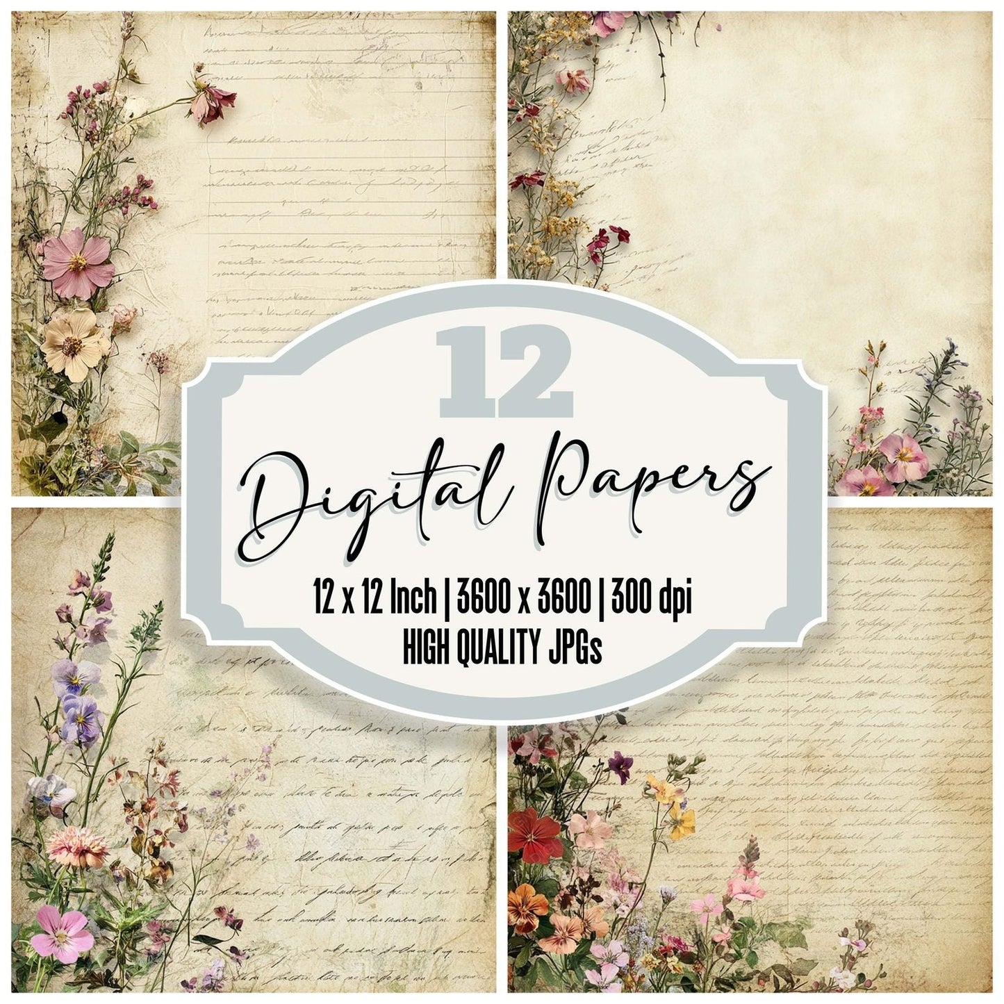 Victorian Decoupage Garden Letter Edge Digital Paper Pack (DDD004180)