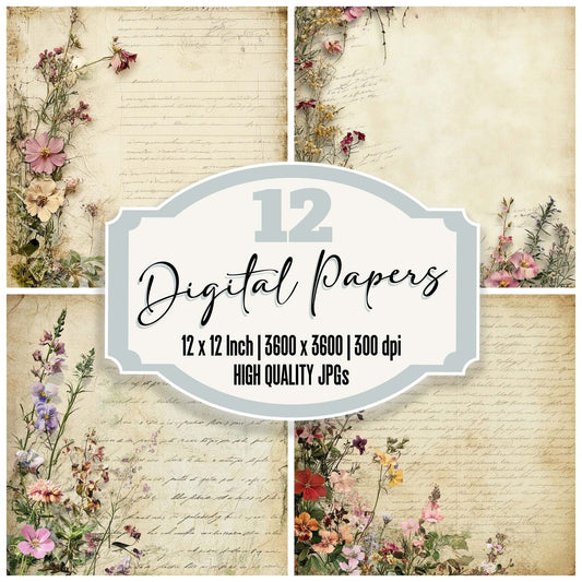 Victorian Decoupage Garden Letter Edge Digital Paper Pack (DDD004180)