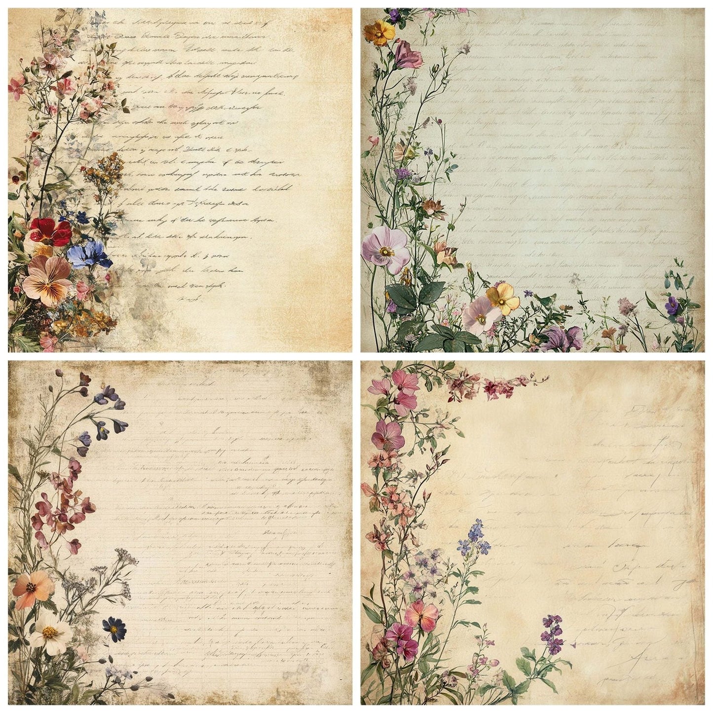Victorian Decoupage Garden Letter Edge Digital Paper Pack (DDD004180)