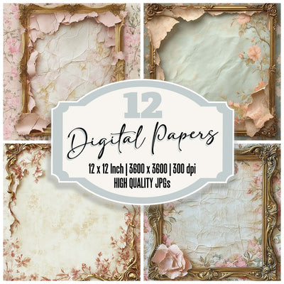 Victorian Decoupage Gold Frame Floral Wrap Digital Paper Pack (DDD004183)