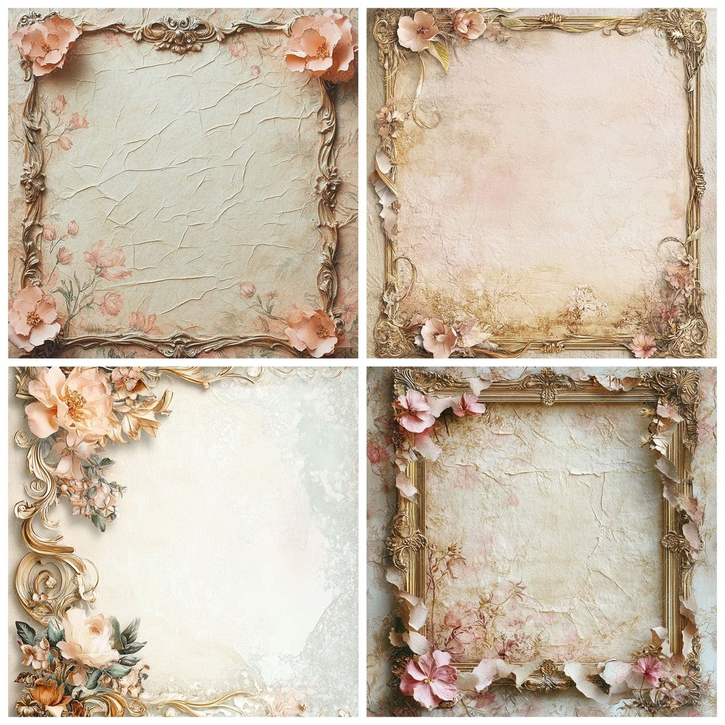 Victorian Decoupage Gold Frame Floral Wrap Digital Paper Pack (DDD004183)