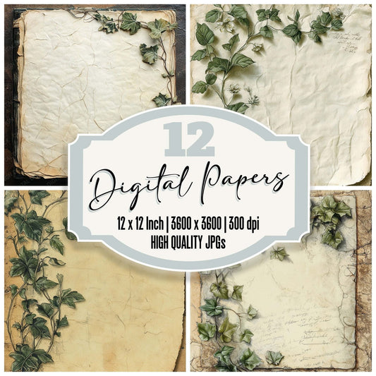 Victorian Decoupage Ivy Journal Scrap Digital Paper Pack (DDD004184)