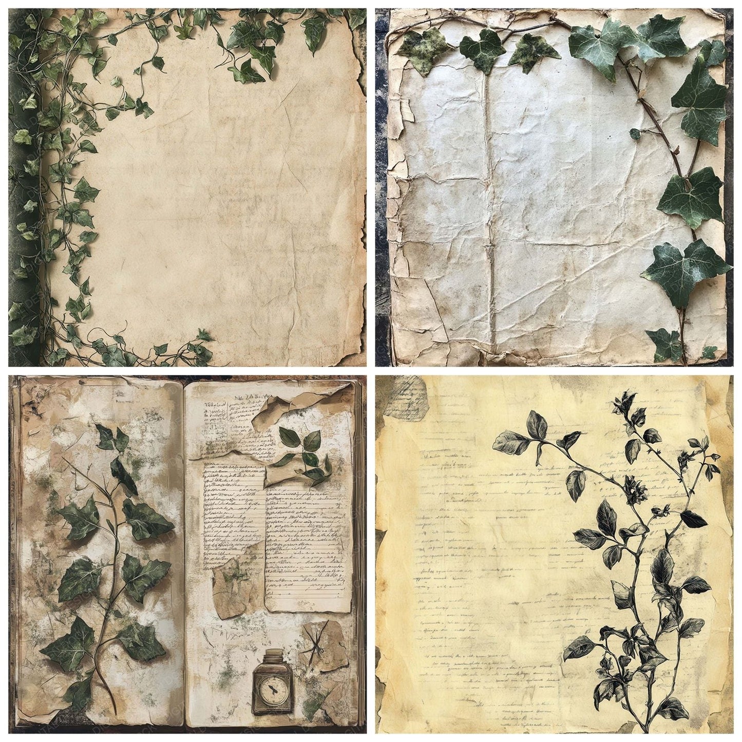 Victorian Decoupage Ivy Journal Scrap Digital Paper Pack (DDD004184)