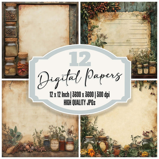 Victorian Decoupage Kitchen Herbal Scrap Digital Paper Pack (DDD004185)