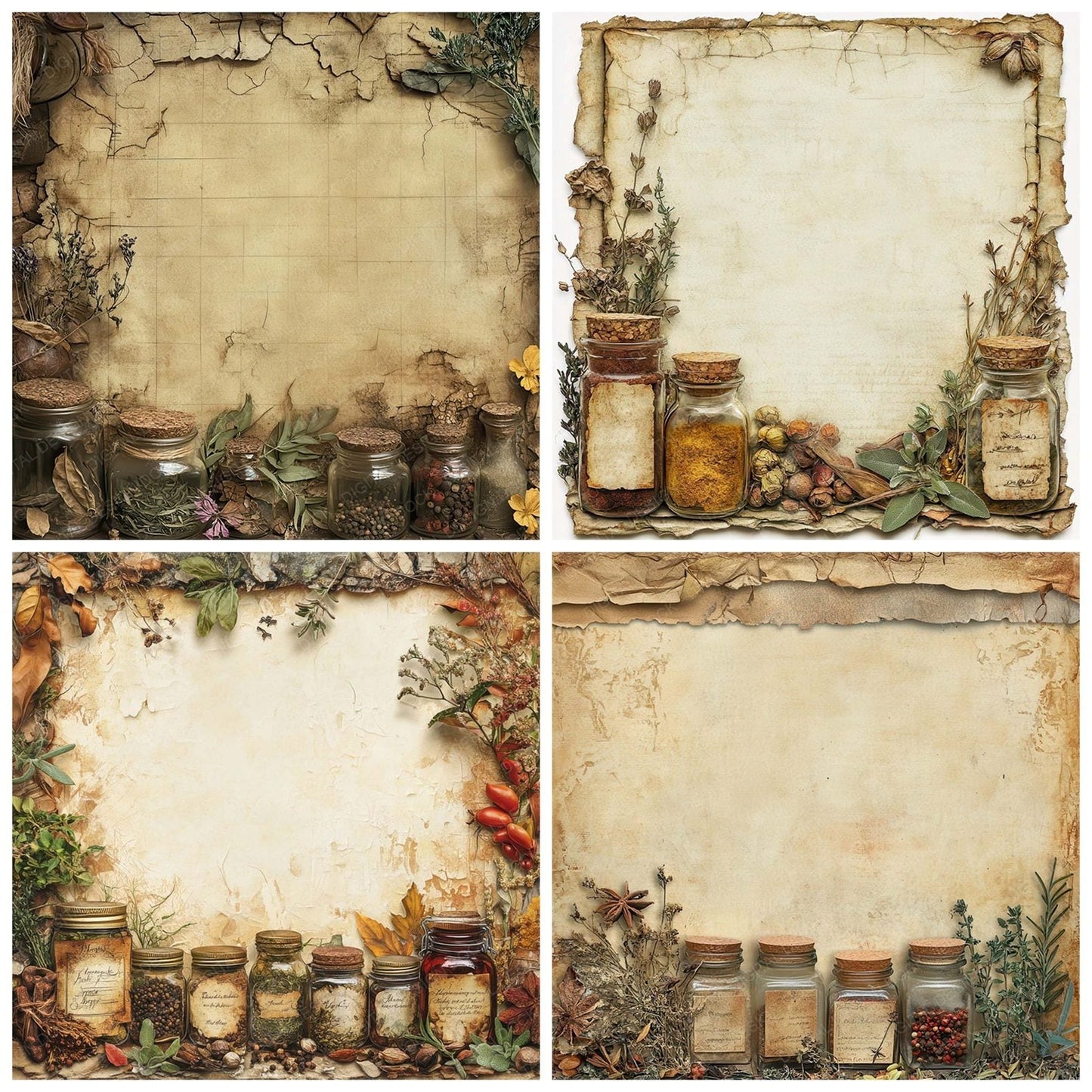 Victorian Decoupage Kitchen Herbal Scrap Digital Paper Pack (DDD004185)