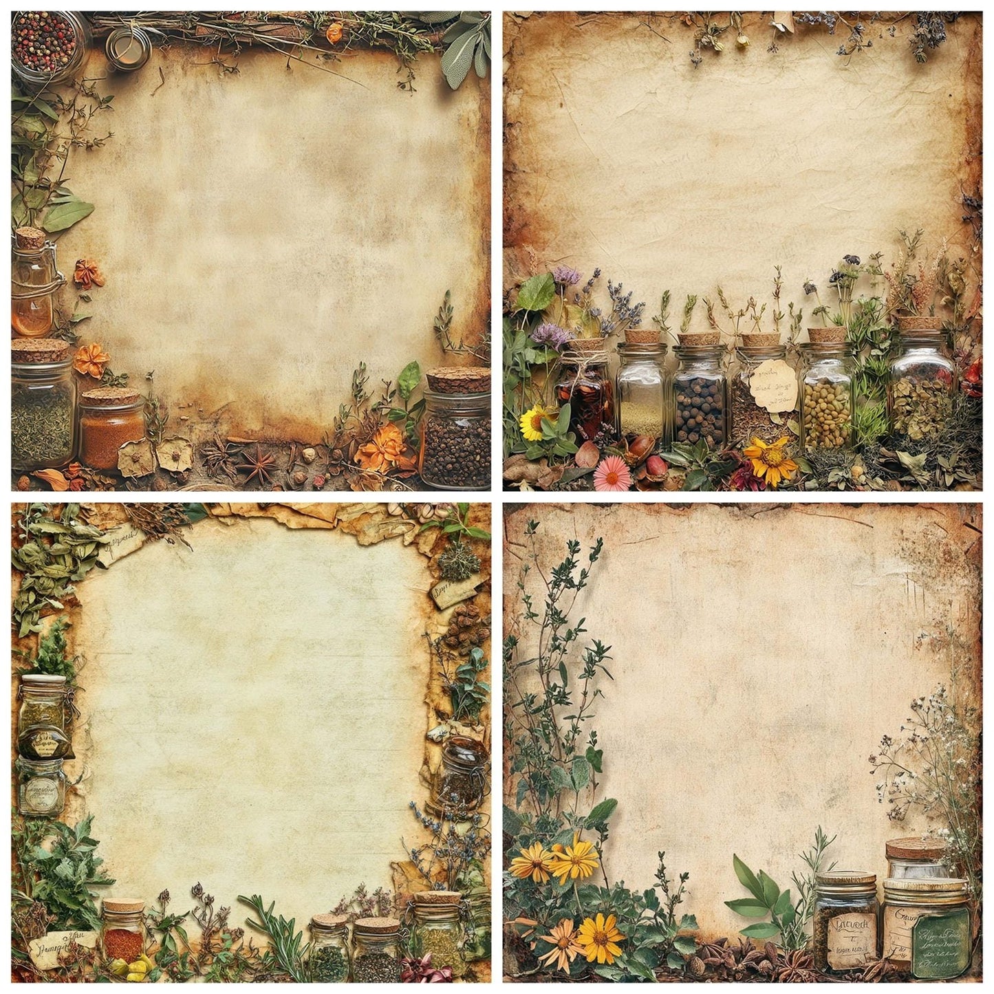 Victorian Decoupage Kitchen Herbal Scrap Digital Paper Pack (DDD004185)