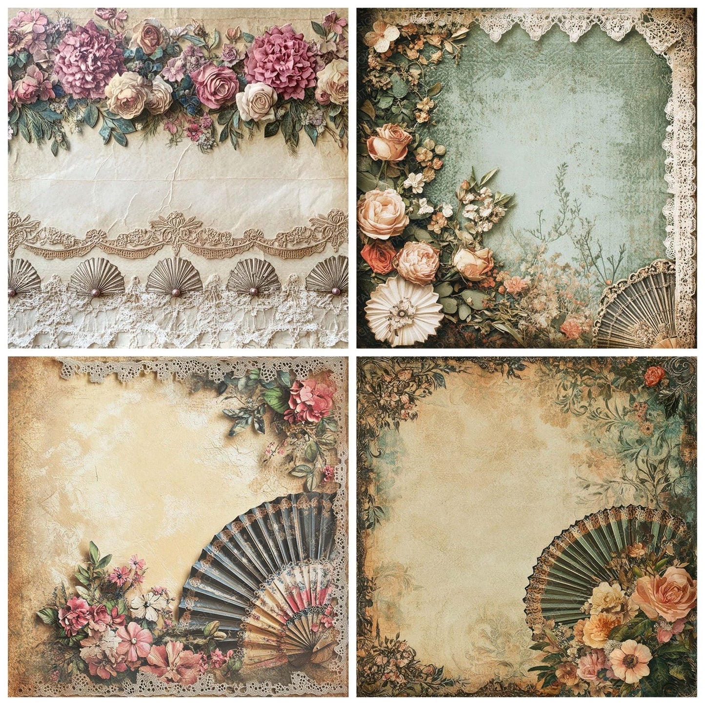 Victorian Decoupage Lace Fan Dance Digital Paper Pack (DDD004186)