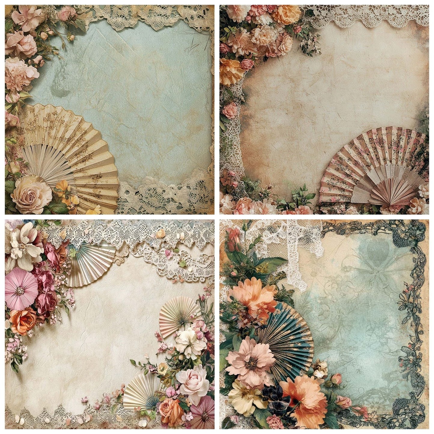 Victorian Decoupage Lace Fan Dance Digital Paper Pack (DDD004186)
