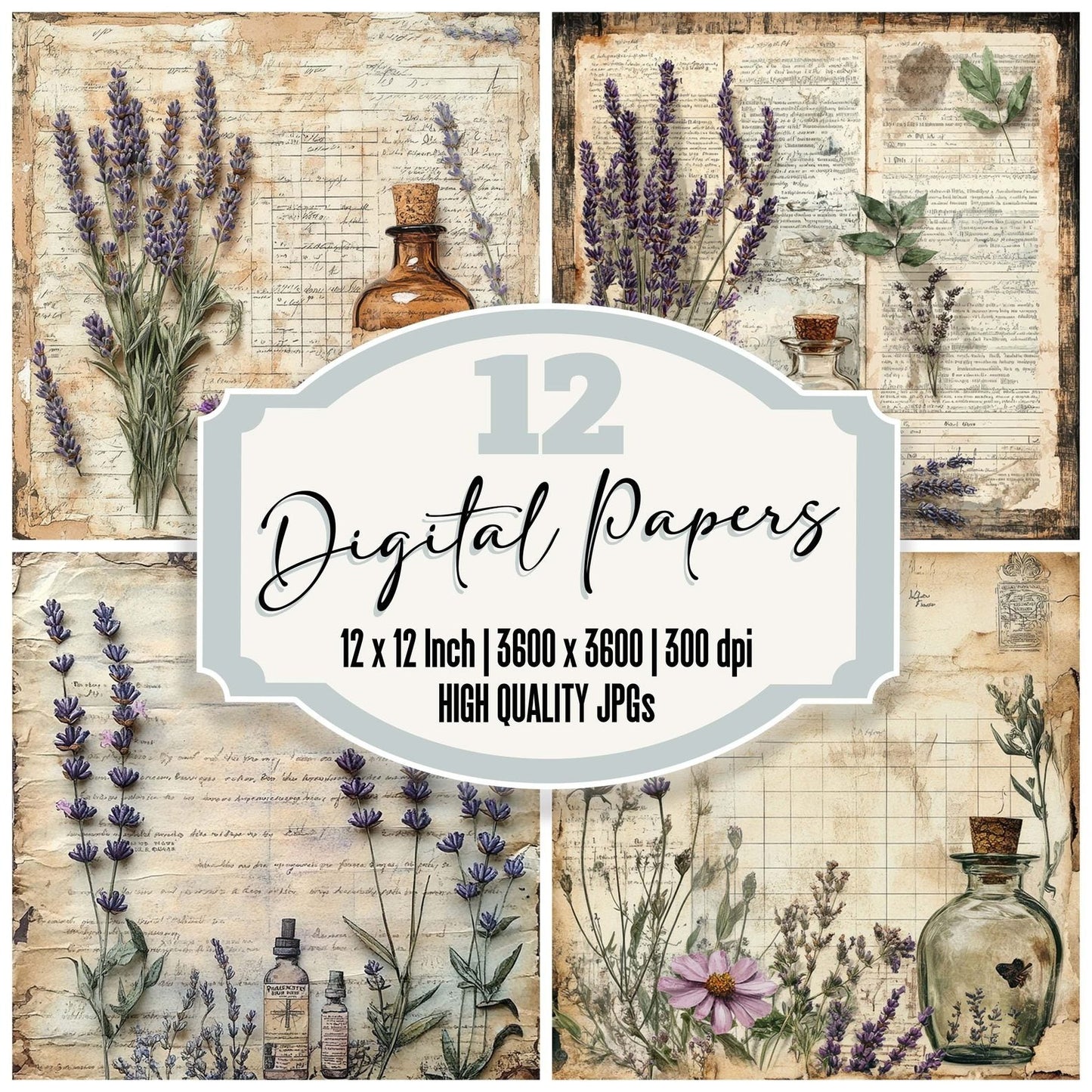 Victorian Decoupage Lavender Apothecary Digital Paper Pack (DDD004188)