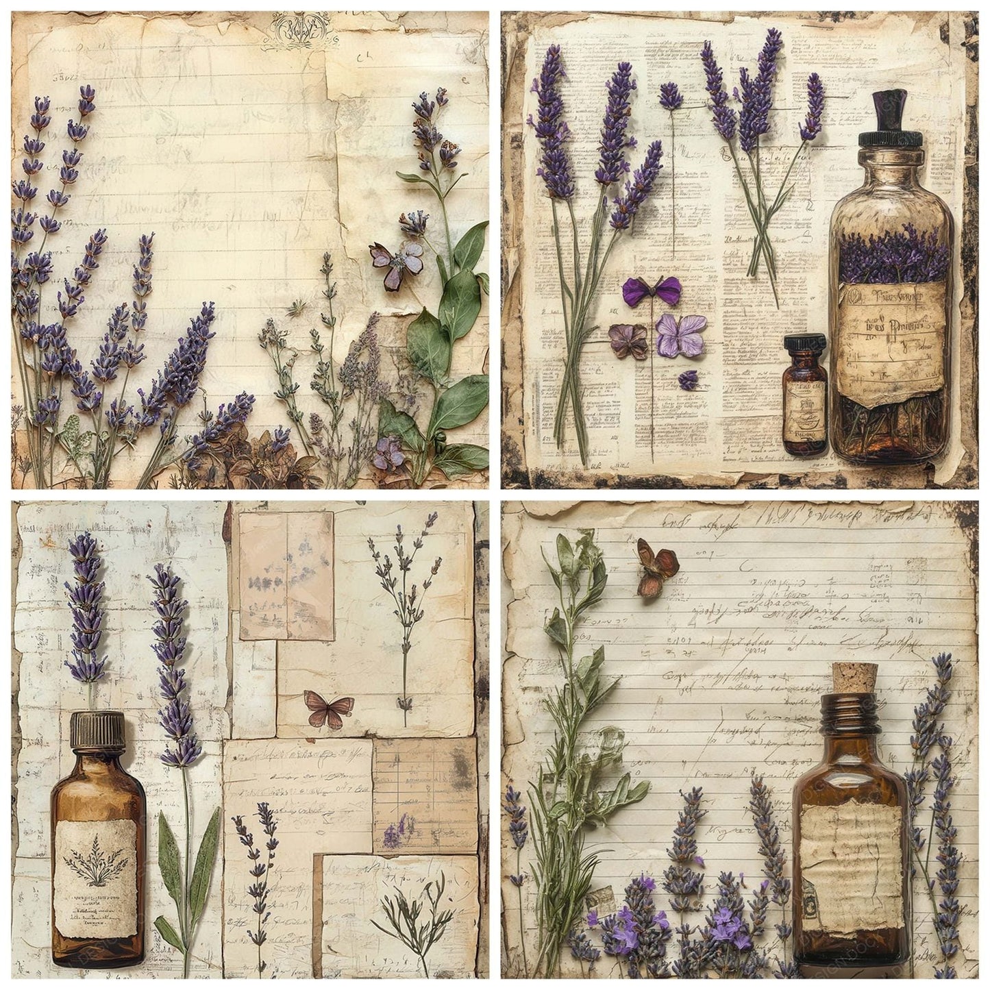Victorian Decoupage Lavender Apothecary Digital Paper Pack (DDD004188)