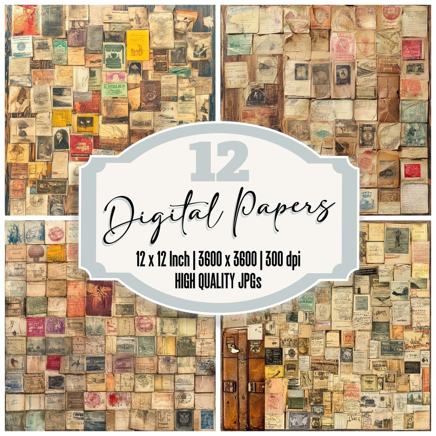 Victorian Decoupage Luggage Label Digital Paper Pack (DDD004190)